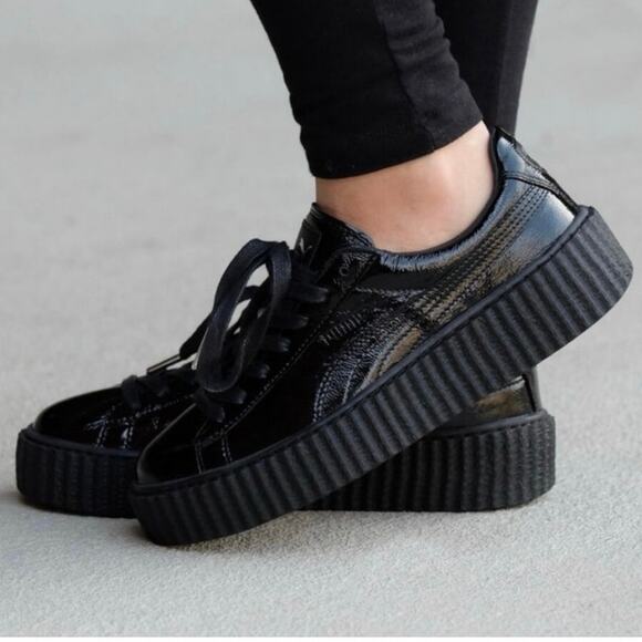 Rihanna Fenty x Puma Black on Black Creepers Wrinkled Patent Lace Up Shoes - 7.5 - Picture 1 of 11